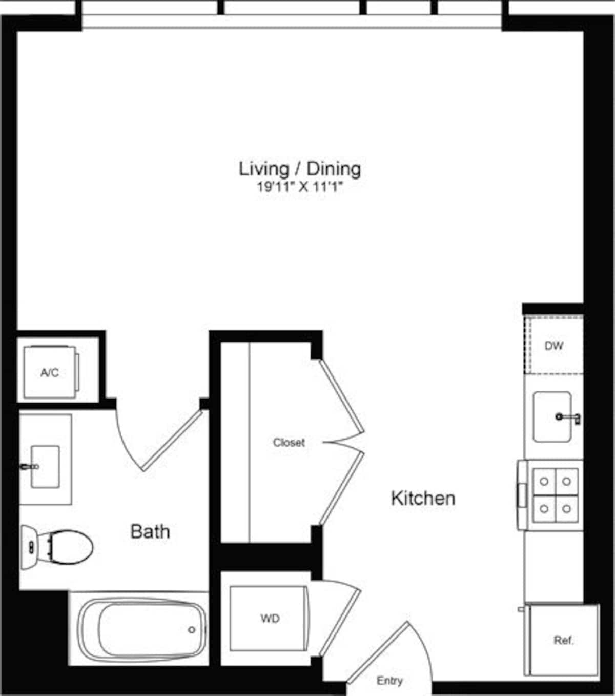 Floorplan diagram for Studio M, showing Studio