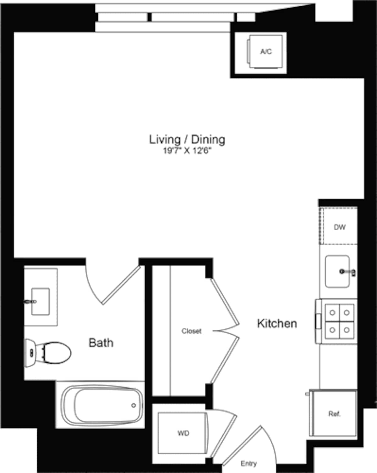 Floorplan diagram for Studio N, showing Studio