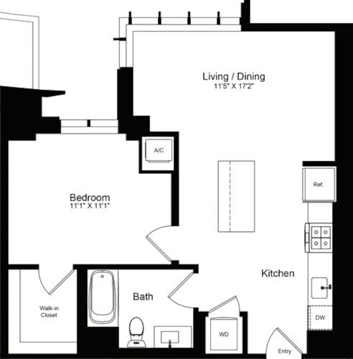 Floorplan diagram for 1 Bedroom A, showing 1 bedroom