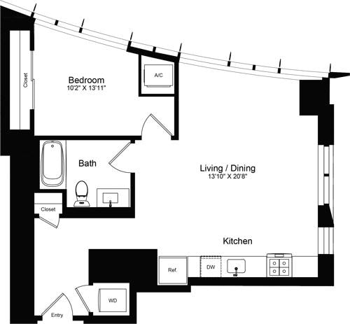 Plattegrond voor 1 Bedroom O, met 1 slaapkamer