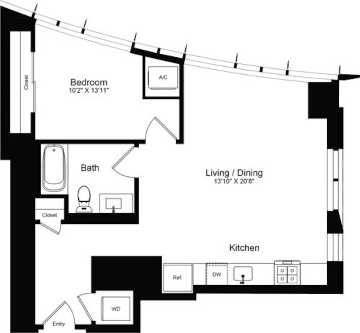 Floorplan diagram for 1 Bedroom O, showing 1 bedroom