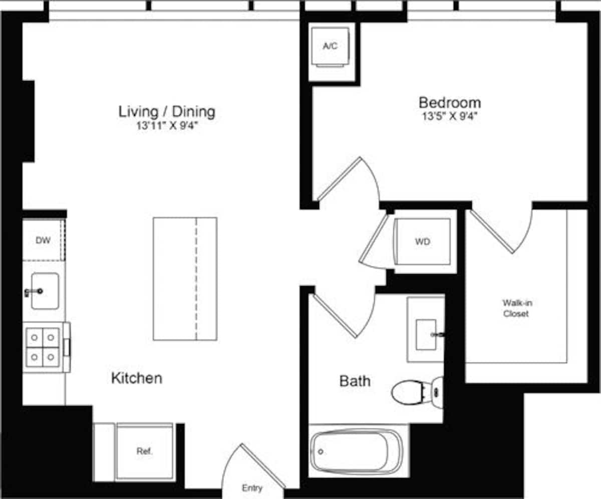 Floorplan diagram for 1 Bedroom P, showing 1 bedroom