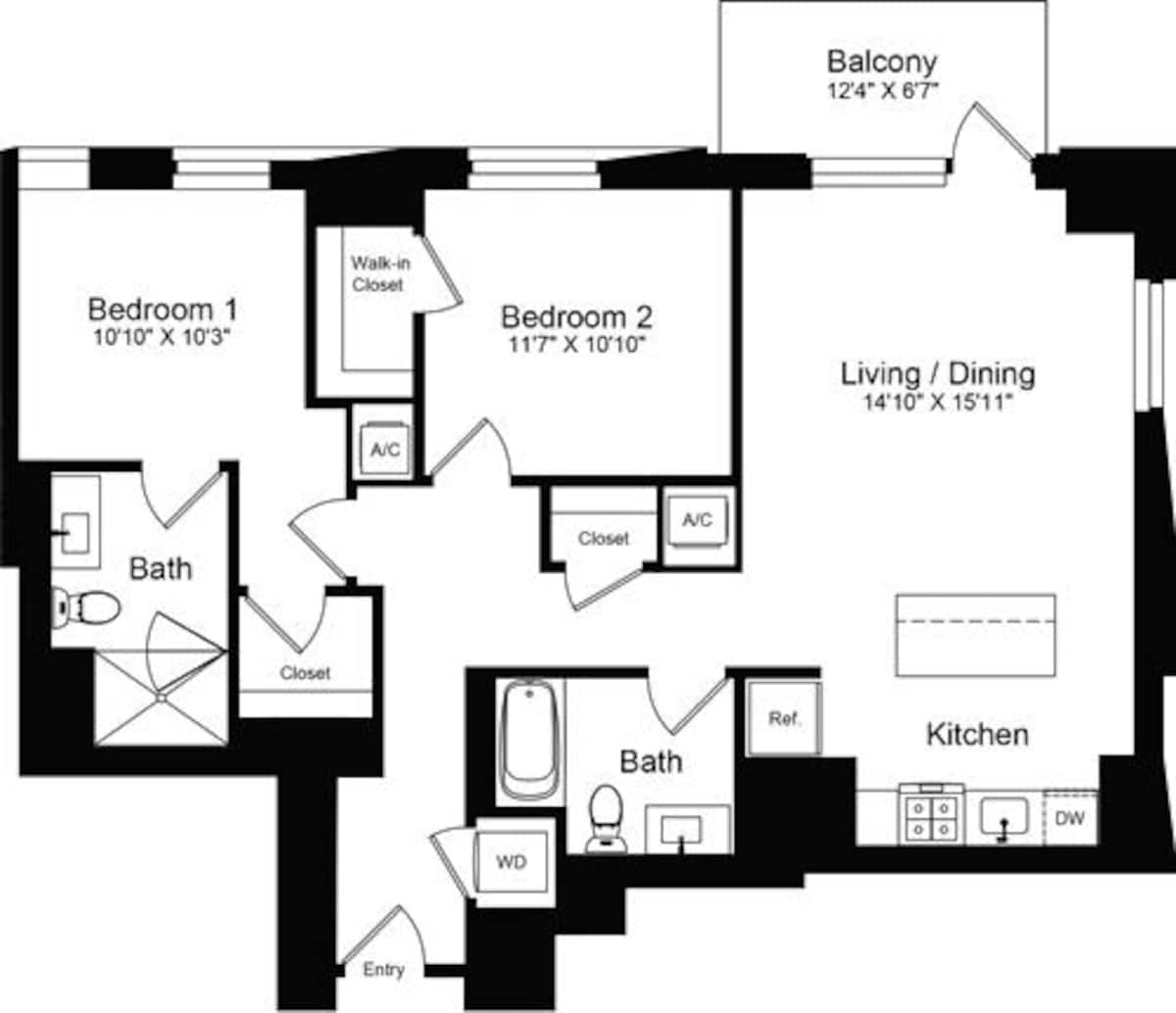 Floorplan diagram for 2 Bedroom S, showing 2 bedroom