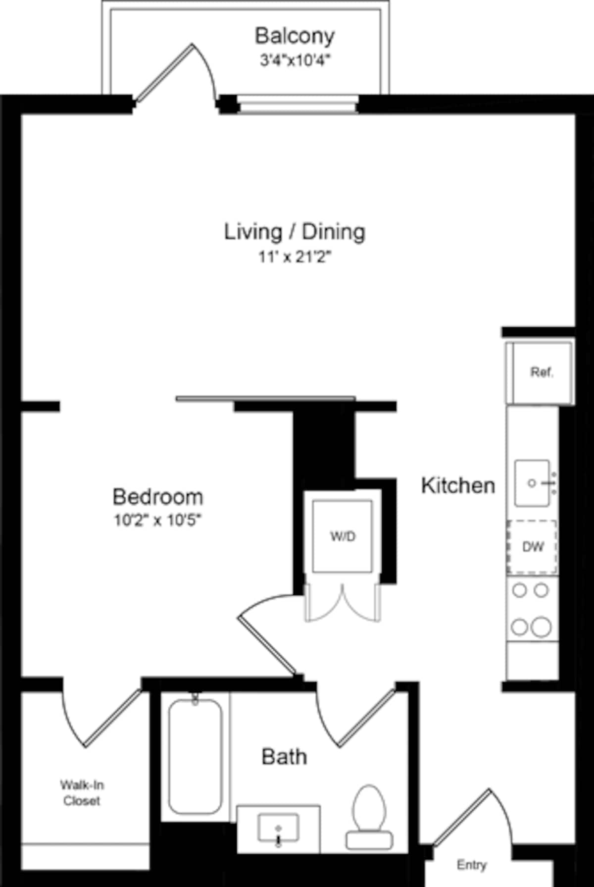 Floorplan diagram for 1 Bedroom AB, showing 1 bedroom