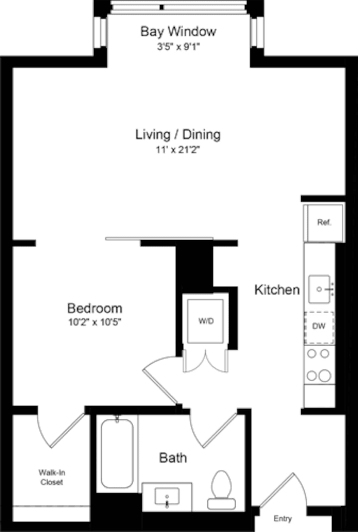 Floorplan diagram for 1 Bedroom D, showing 1 bedroom