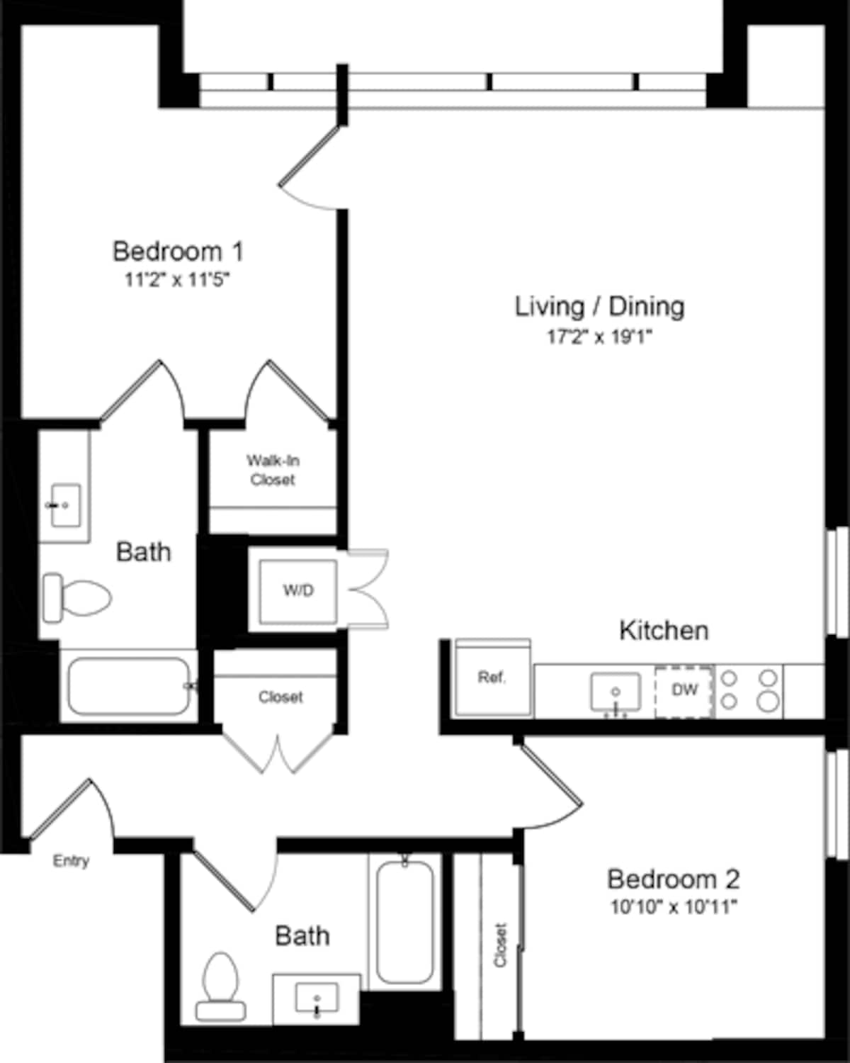 Floorplan diagram for 2 Bedroom H, showing 2 bedroom