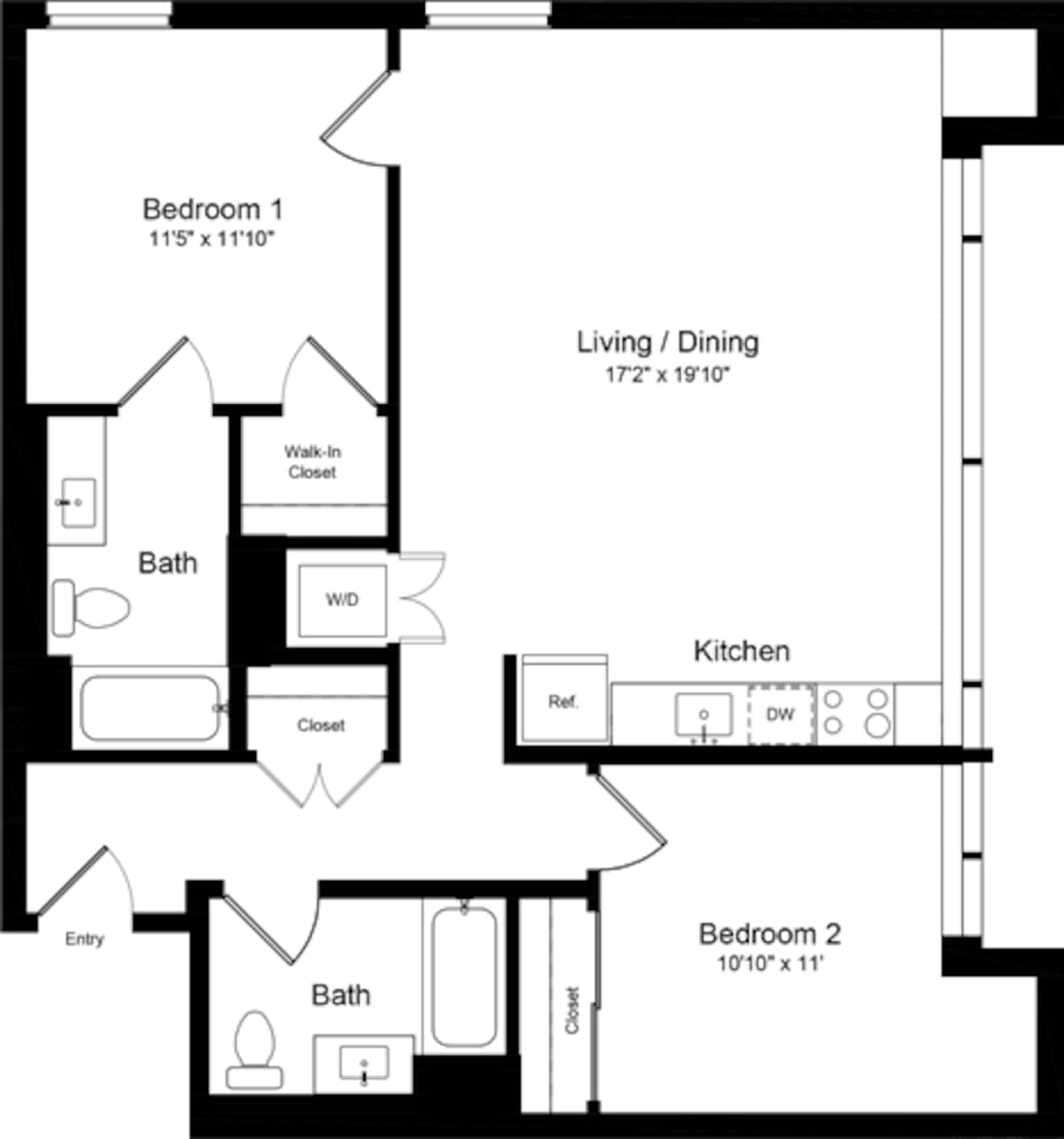 Floorplan diagram for 2 Bedroom G, showing 2 bedroom