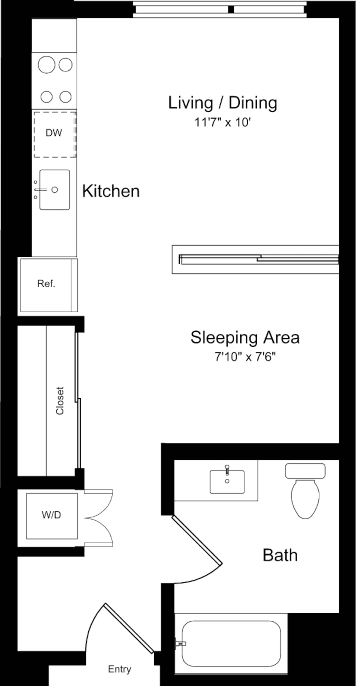 Floorplan diagram for Studio A, showing Studio