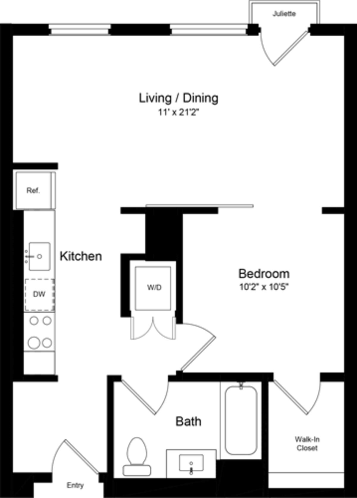 Floorplan diagram for 1 Bedroom IJ, showing 1 bedroom