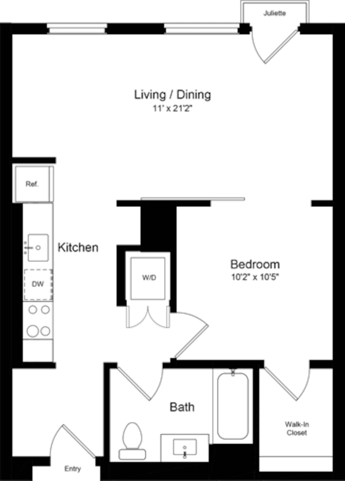 Floorplan diagram for 1 Bedroom IJ, showing 1 bedroom
