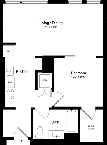 Floorplan diagram for 1 Bedroom H, showing 1 bedroom