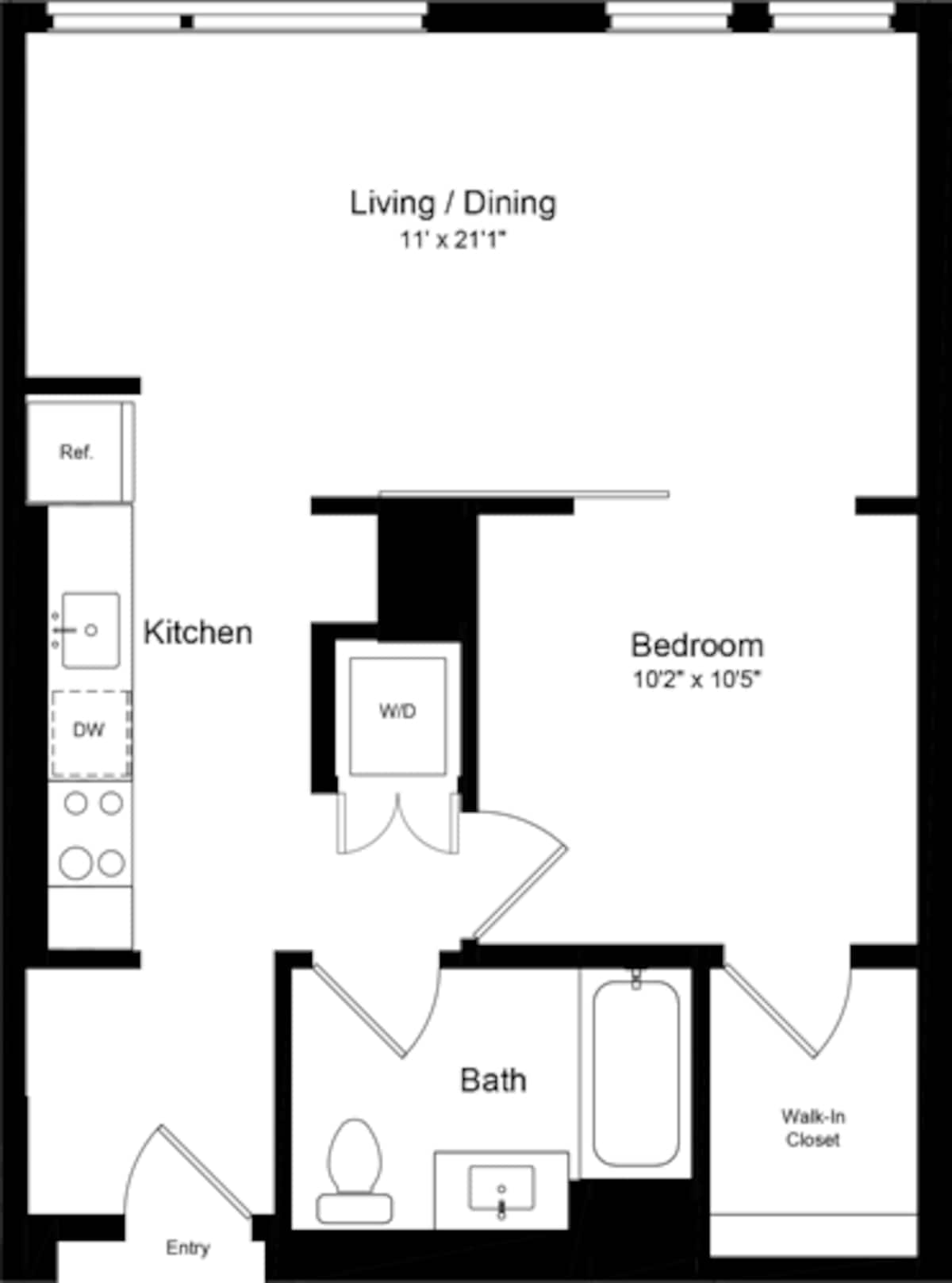Floorplan diagram for 1 Bedroom H, showing 1 bedroom