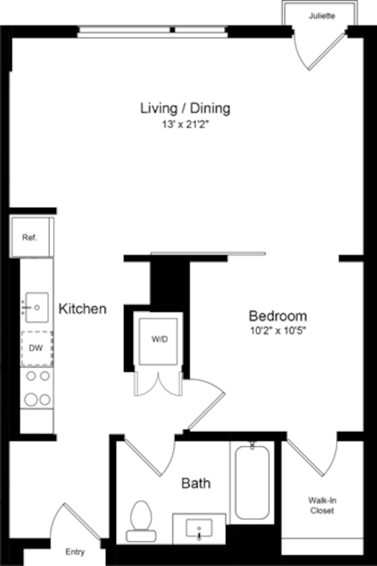 Floorplan diagram for 1 Bedroom GJ, showing 1 bedroom