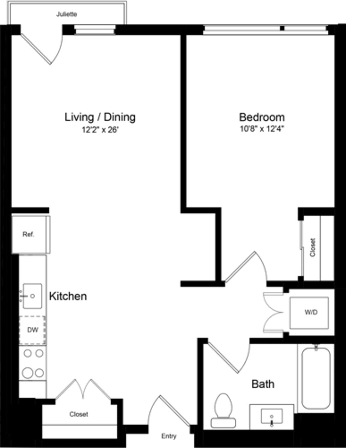Floorplan diagram for 1 Bedroom NJ, showing 1 bedroom