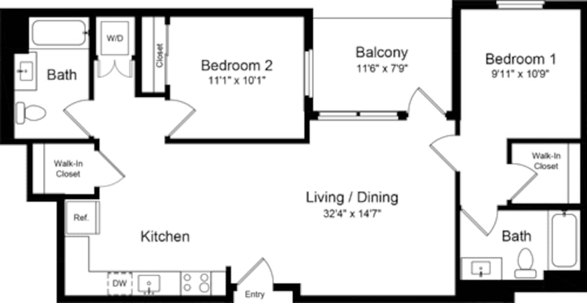 Floorplan diagram for 2 Bedroom CB, showing 2 bedroom