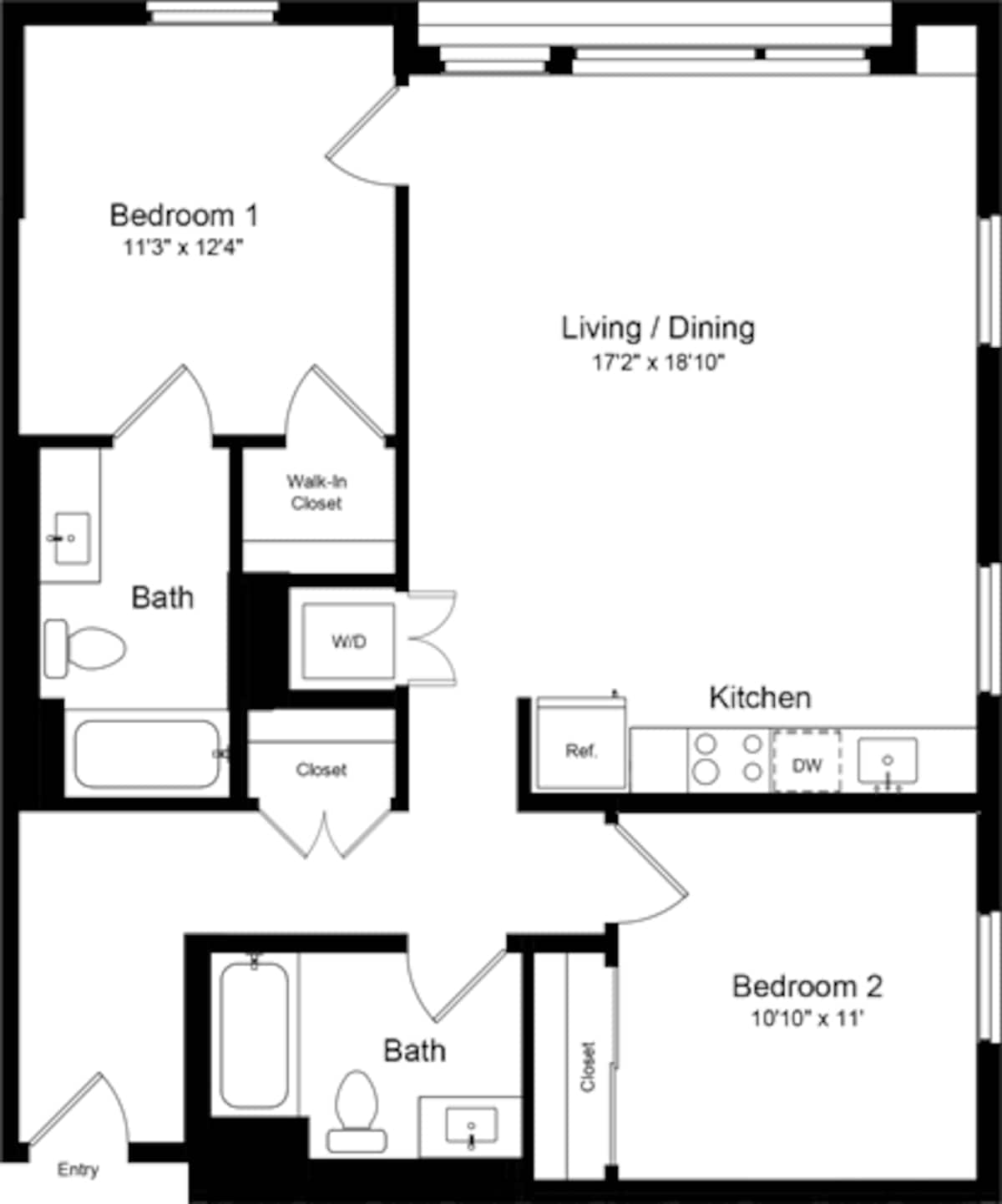 Floorplan diagram for 2 Bedroom J, showing 2 bedroom