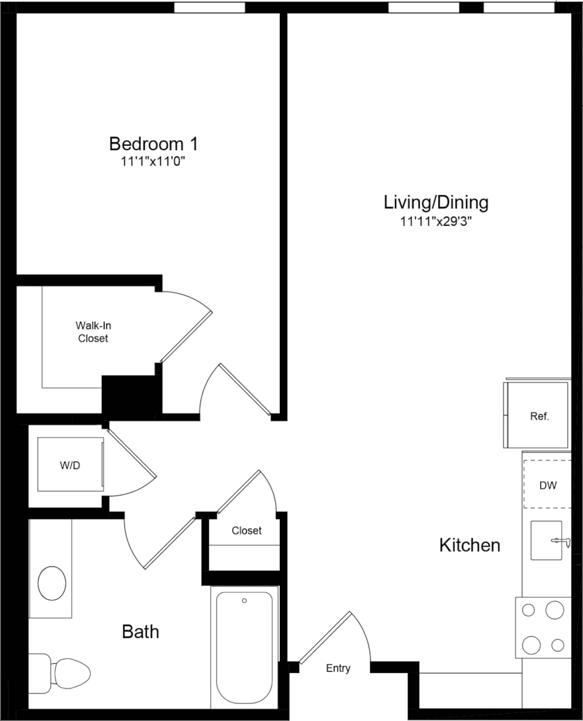 Floorplan diagram for 1A, showing 1 bedroom