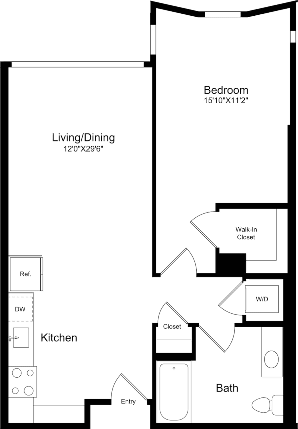 Floorplan diagram for 1A - Curved, showing 1 bedroom