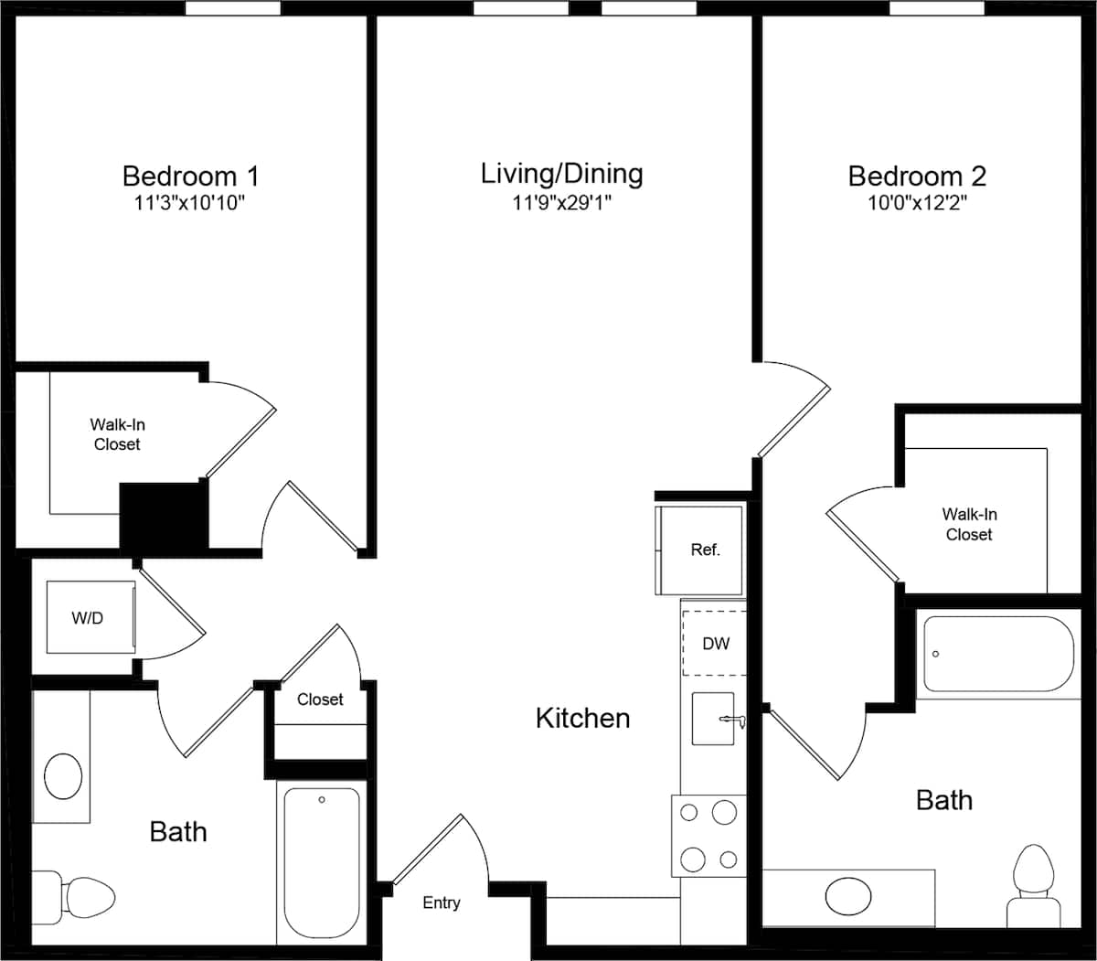 Floorplan diagram for 2A, showing 2 bedroom