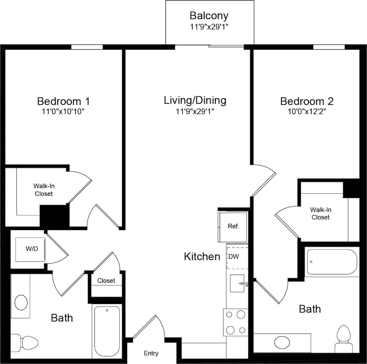 Floorplan diagram for 2A with Balcony, showing 2 bedroom