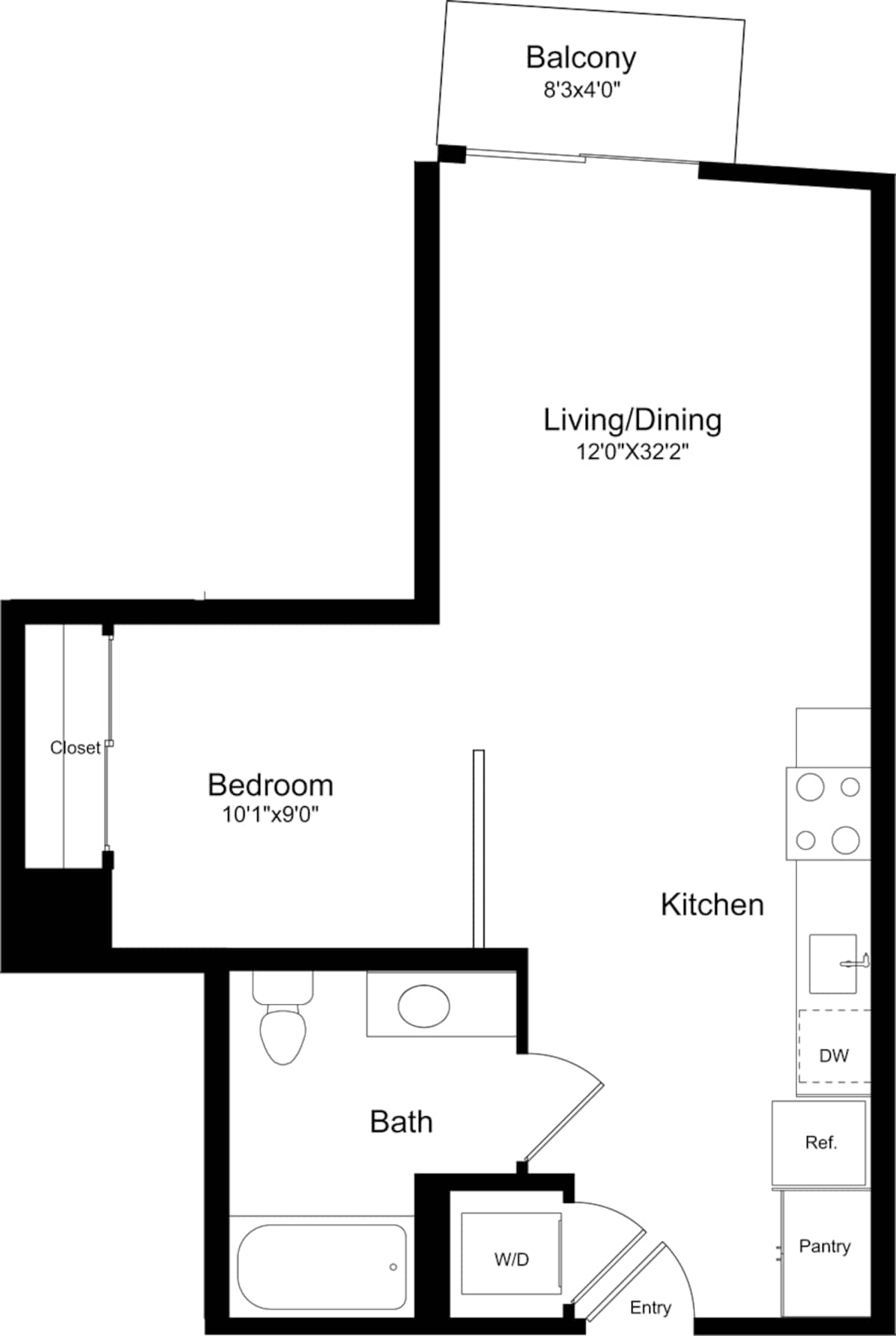Floorplan diagram for S1 - Angled with Balcony, showing Studio