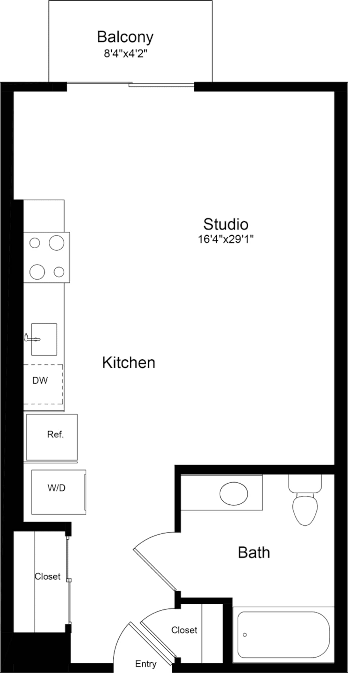 Floorplan diagram for S2 with Balcony, showing Studio
