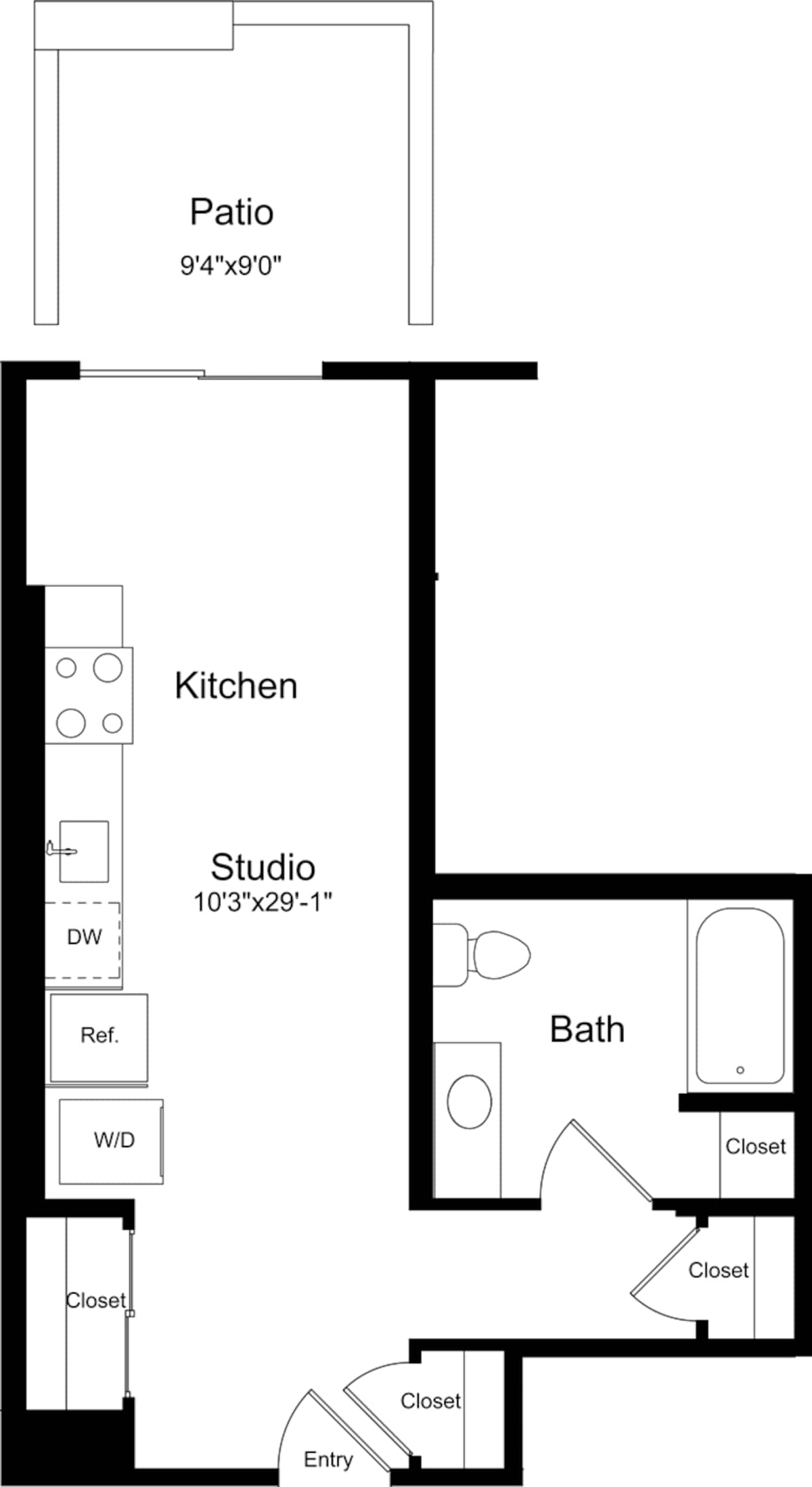 Floorplan diagram for S3 with Patio, showing Studio