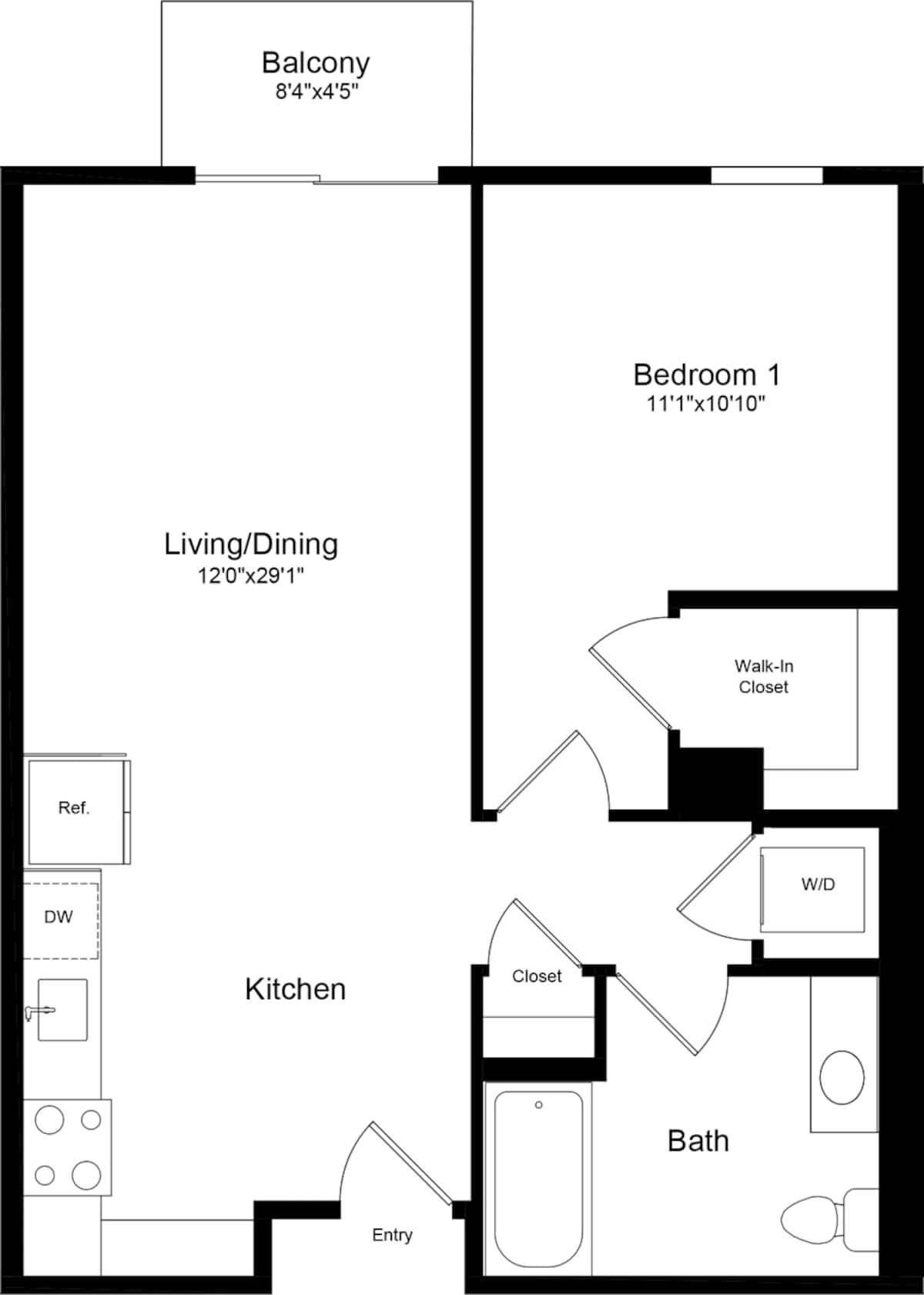 Floorplan diagram for 1A with Balcony, showing 1 bedroom