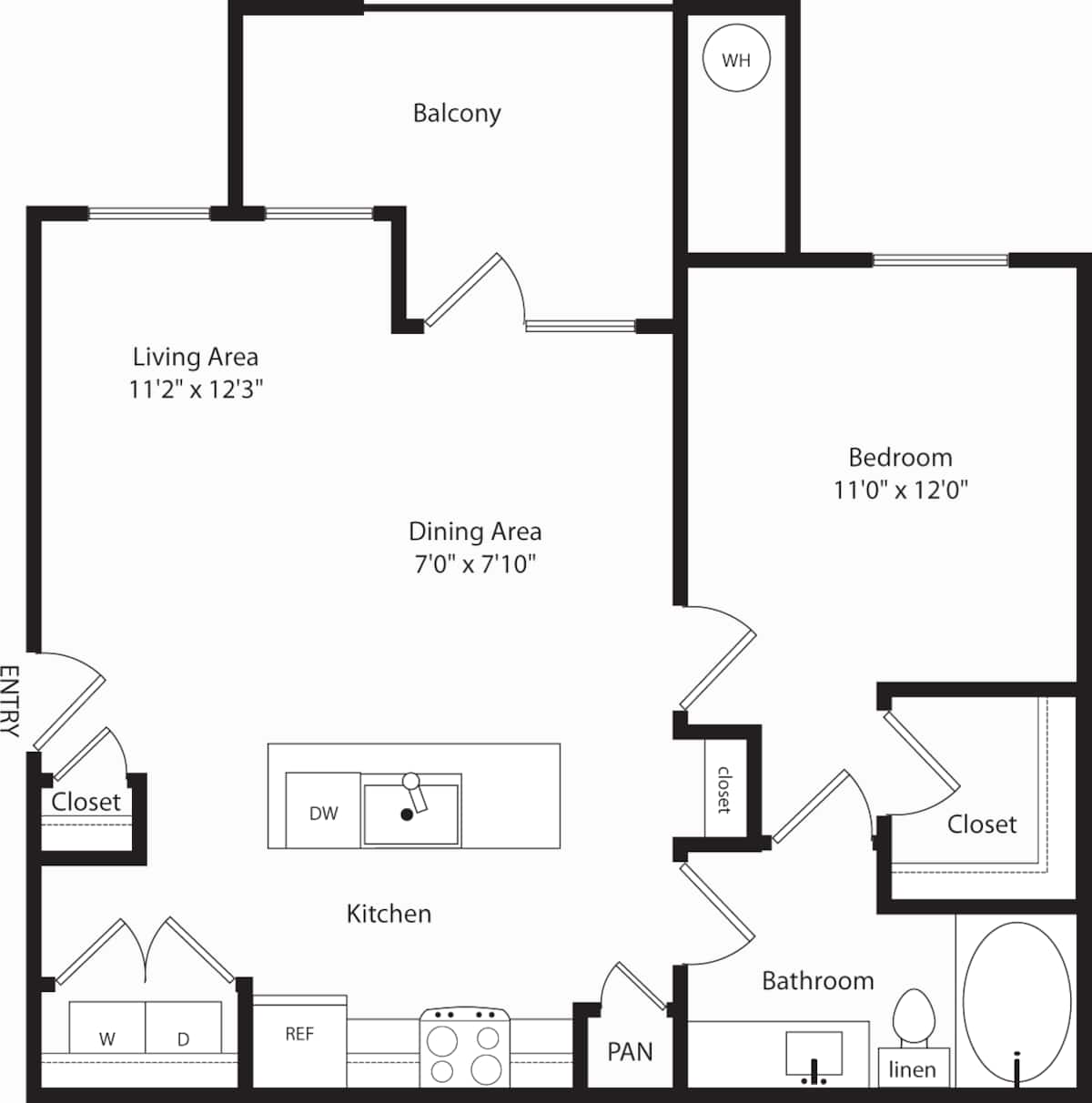 Floorplan diagram for A1a, showing 1 bedroom