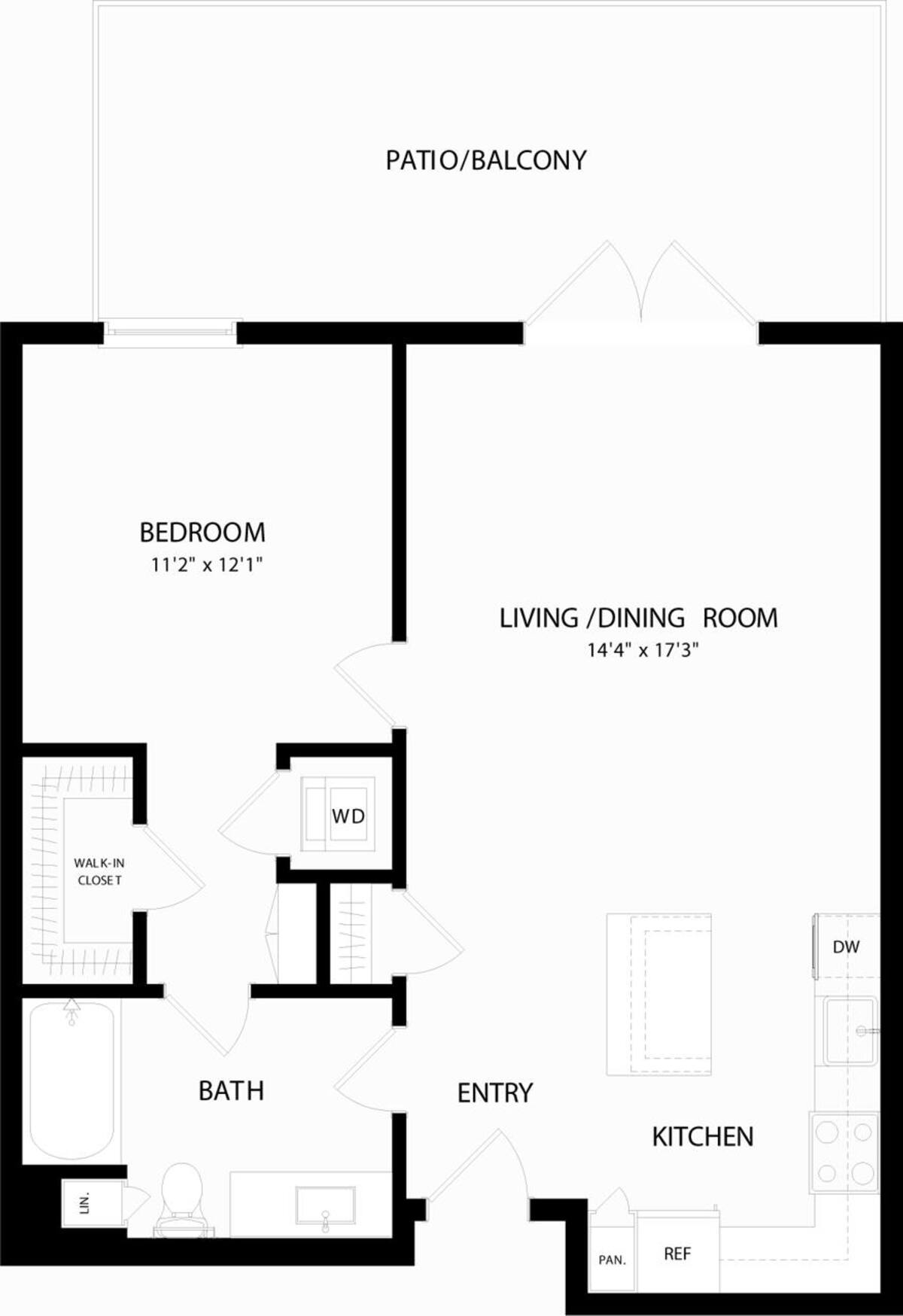 Floorplan diagram for A7 No Balcony, showing 1 bedroom
