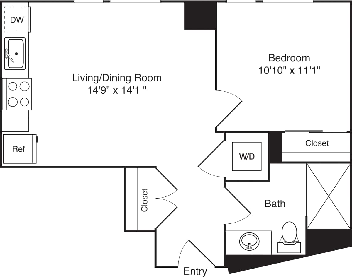 Floorplan diagram for E01, showing 1 bedroom