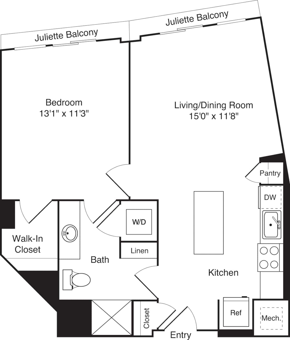 Floorplan diagram for A01-1, showing 1 bedroom
