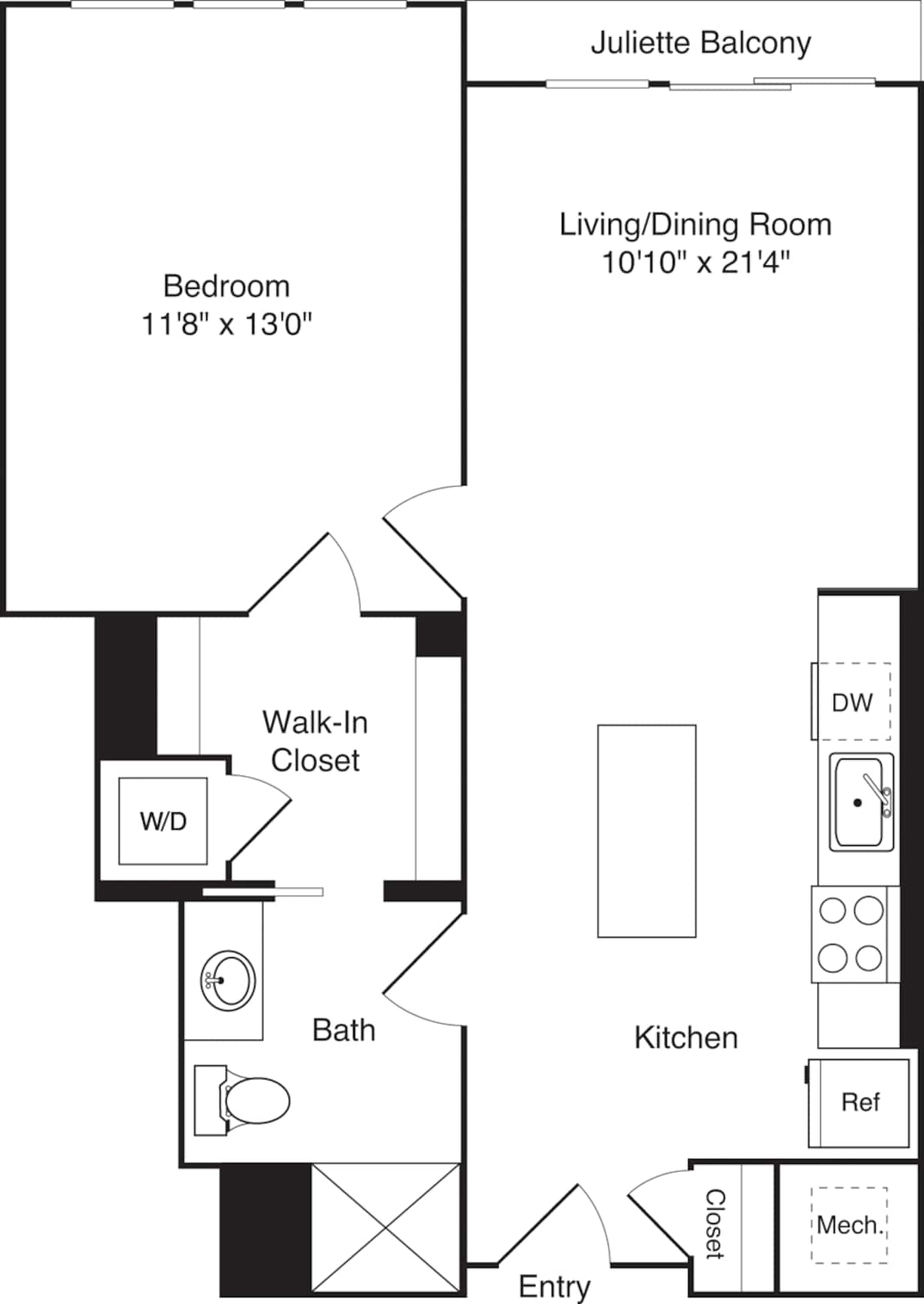 Floorplan diagram for A03a-1, showing 1 bedroom
