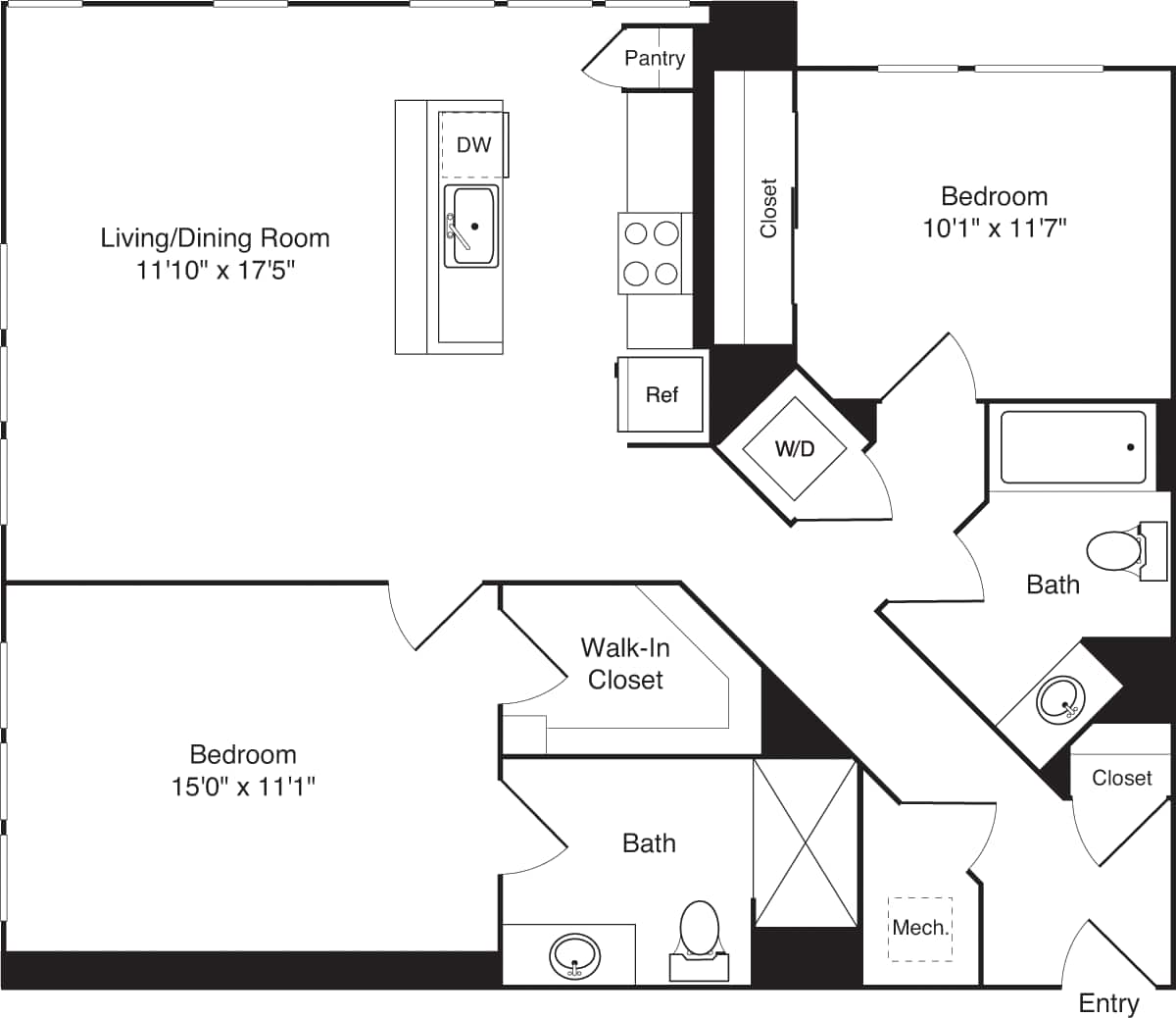 Floorplan diagram for C03a_NoBalcony, showing 2 bedroom
