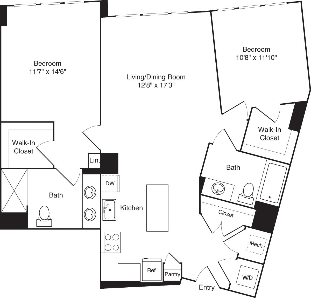 Floorplan diagram for C02, showing 2 bedroom