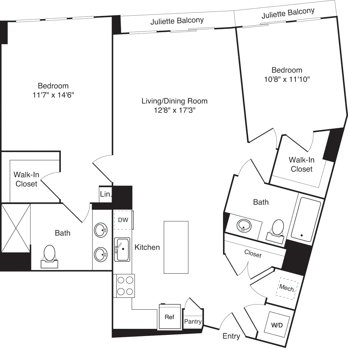 Floorplan diagram for C02-1, showing 2 bedroom