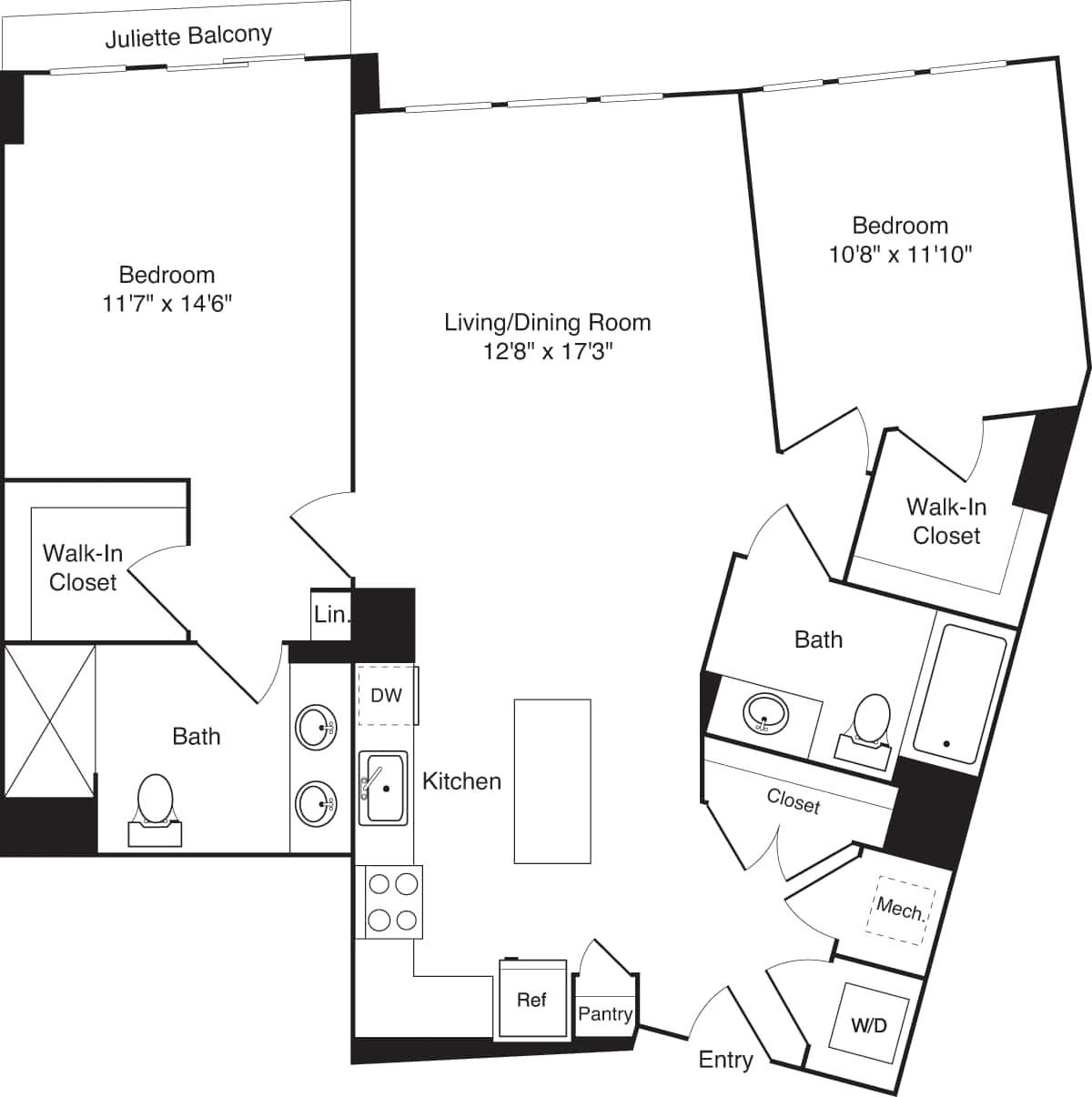 Floorplan diagram for C02a-1, showing 2 bedroom
