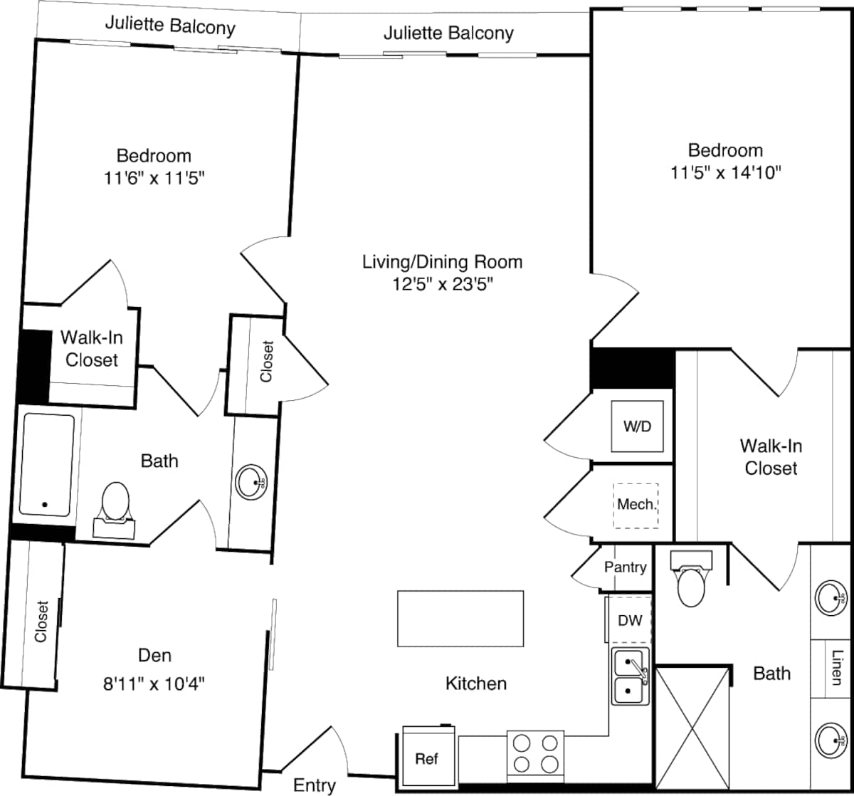 Floorplan diagram for D01-1, showing 2 bedroom