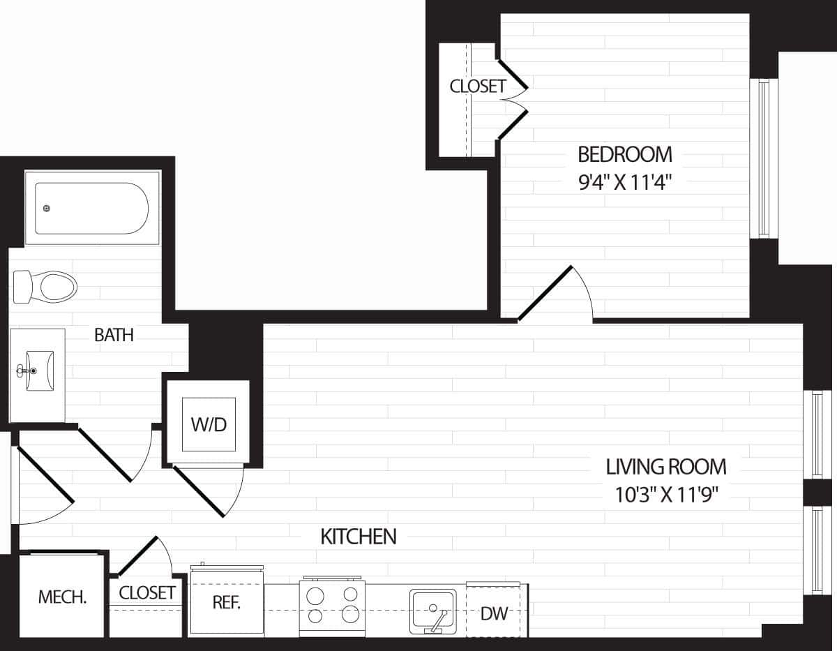 Floorplan diagram for A2, showing 1 bedroom