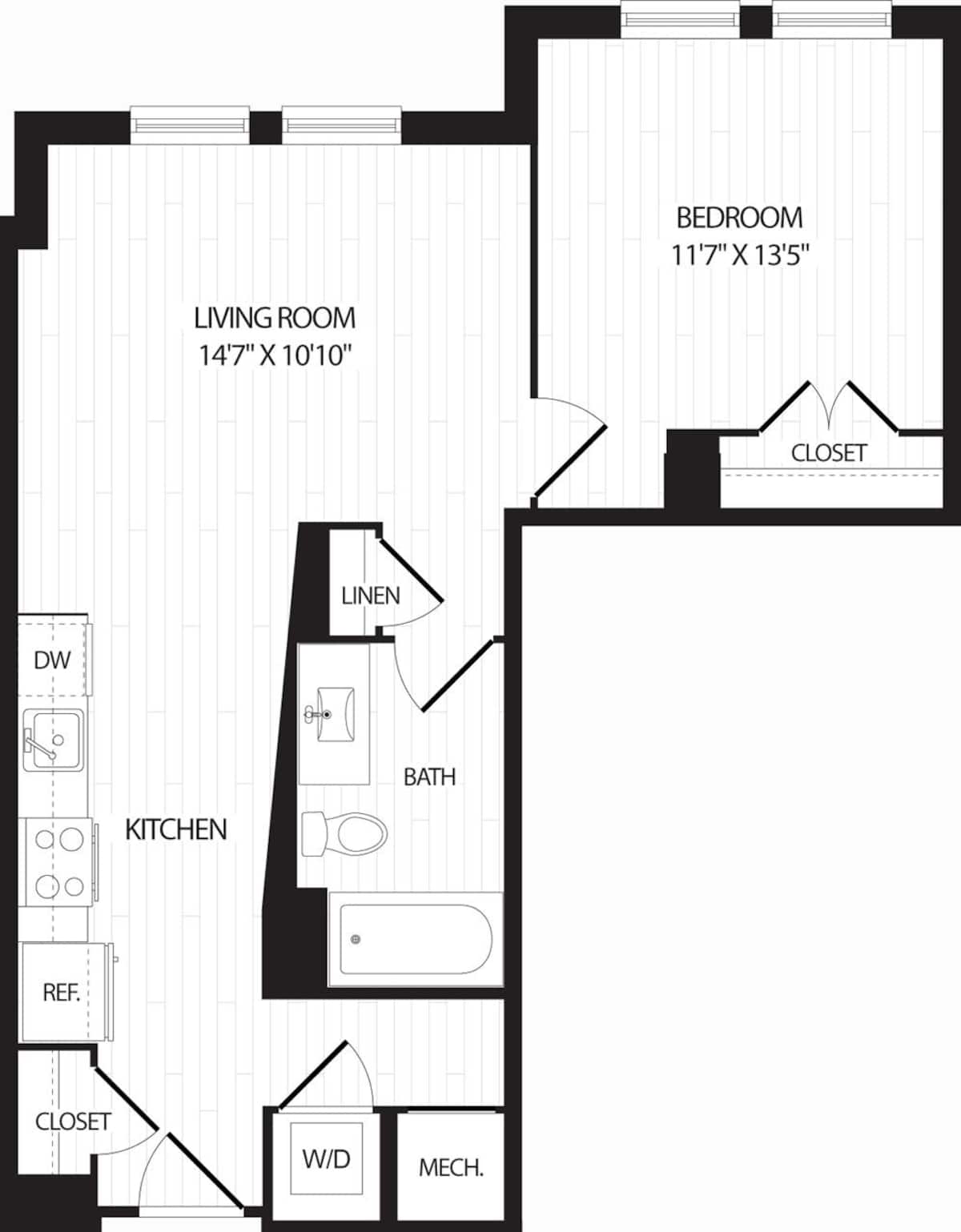 Floorplan diagram for A6, showing 1 bedroom