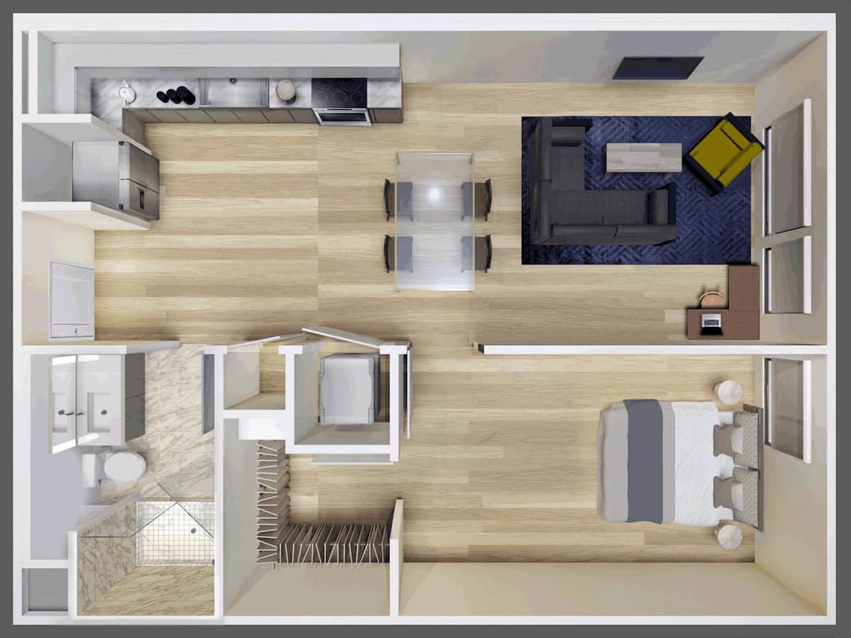 Floorplan diagram for A2.1, showing 1 bedroom