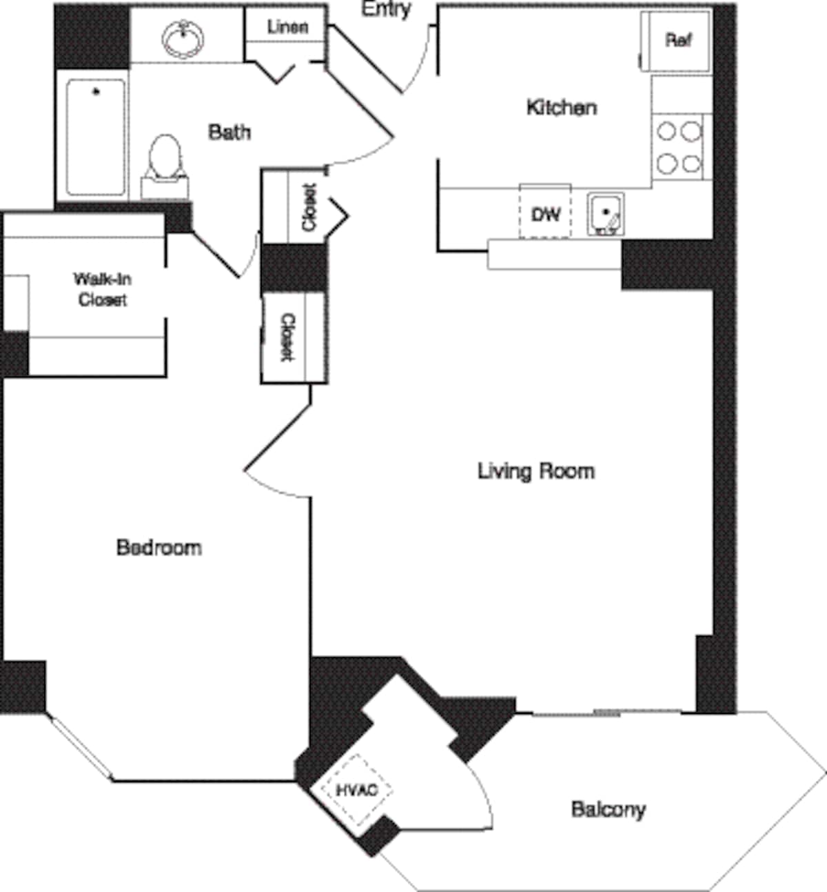 Floorplan diagram for Palm (D), showing 1 bedroom