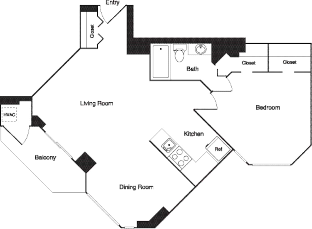 Floorplan diagram for F (Sycamore), showing 1 bedroom
