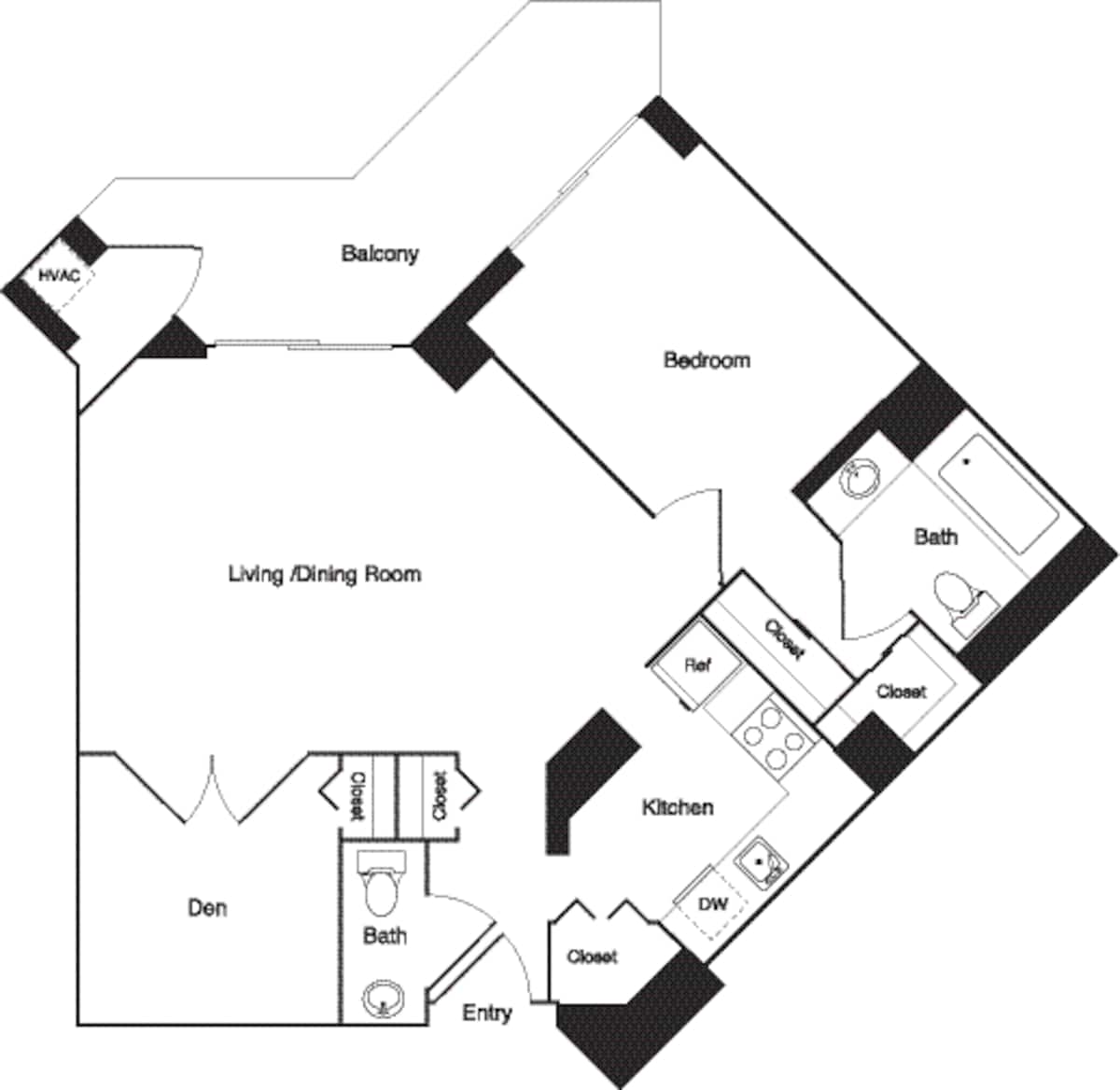 Floorplan diagram for G (Evergreen), showing 1 bedroom