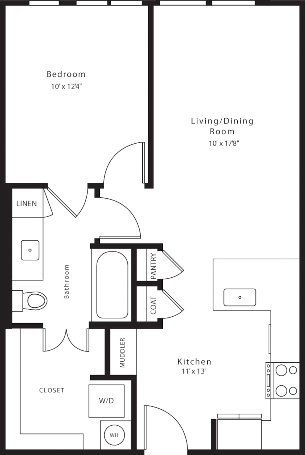 Floorplan diagram for A12, showing 1 bedroom