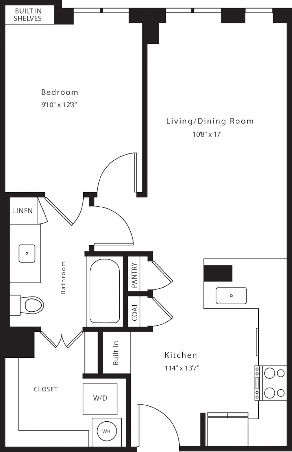 Floorplan diagram for A13, showing 1 bedroom