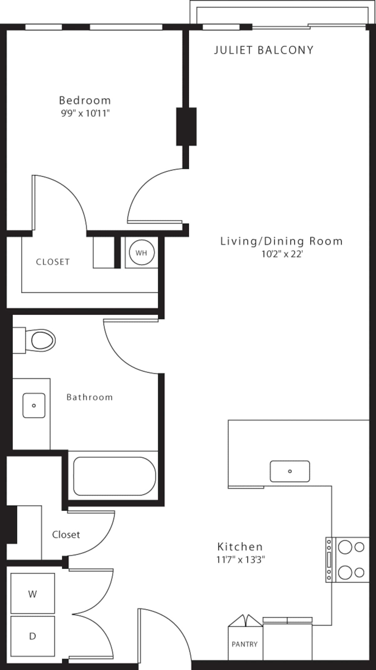 Floorplan diagram for A18, showing 1 bedroom
