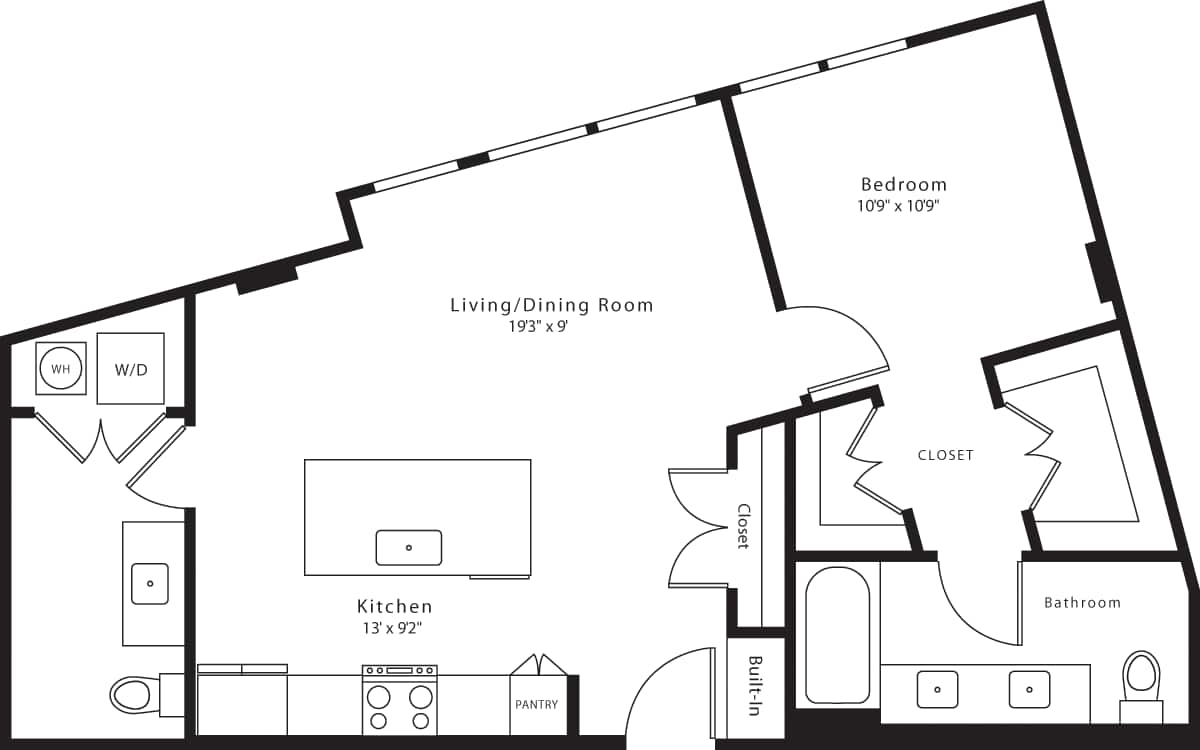 Floorplan diagram for A19, showing 1 bedroom