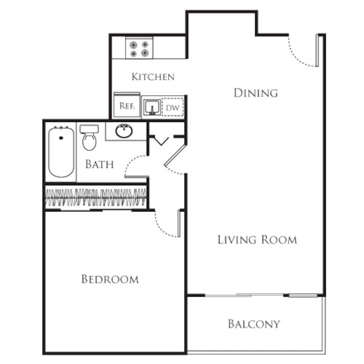 Floorplan diagram for 1 Bedroom, showing 1 bedroom