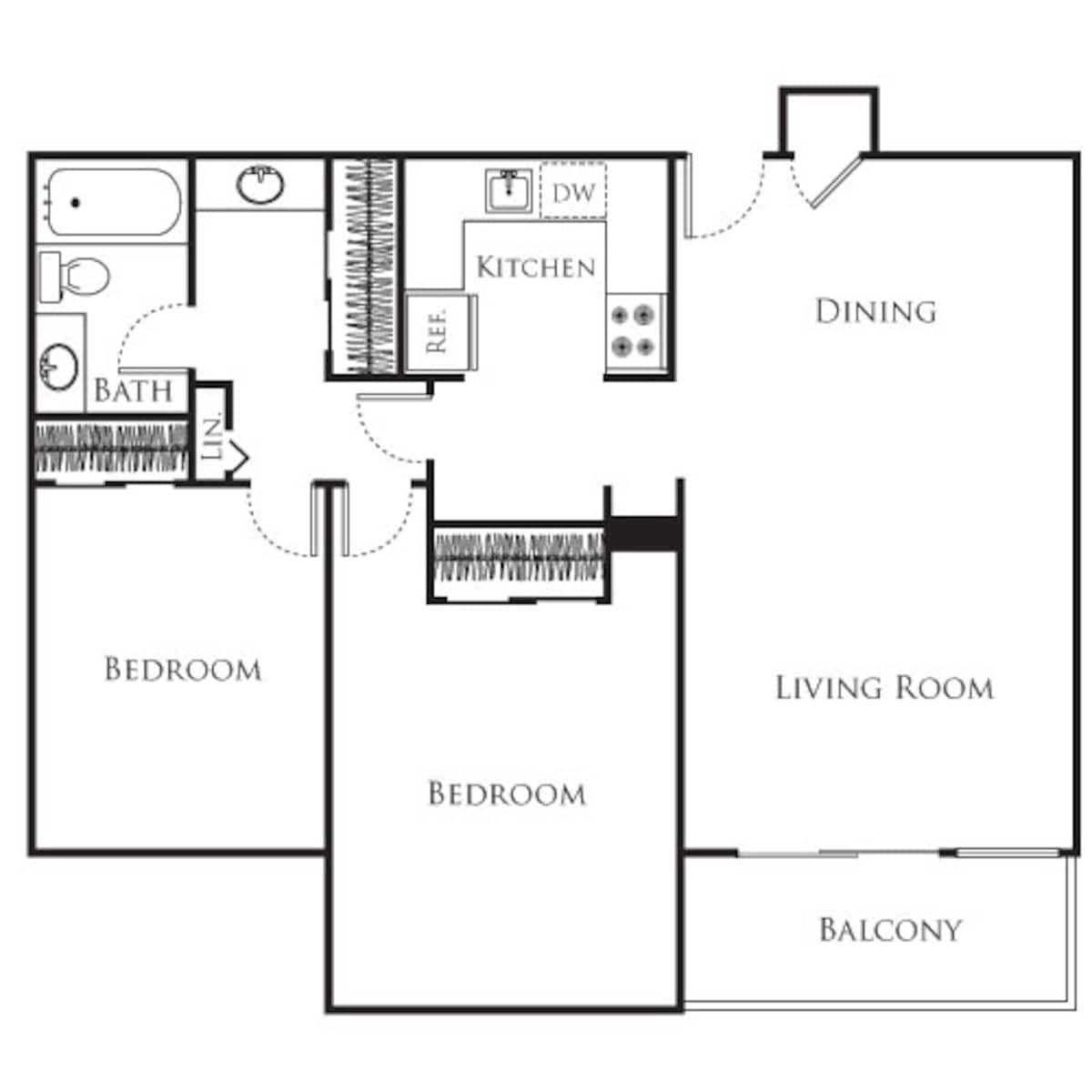 Floorplan diagram for 2 Bedroom B, showing 2 bedroom
